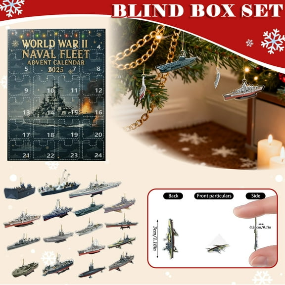 KUAZOU World War 2 Naval Fleet Advent Calendar Blind Box - 24 Exquisite 2D Acrylic Pendant Aircraft Carriers,Submarines,and More - Perfect Christmas Gift for Military Enthusiasts
