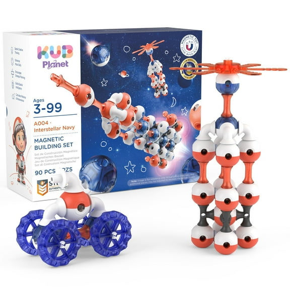 KUB Planet: Magnetic Building Set - Interstellar Navy - 90pc Space Color Construction Blocks, Click-Build-Play, STEM Educational Stacking Toy, Kids 3+