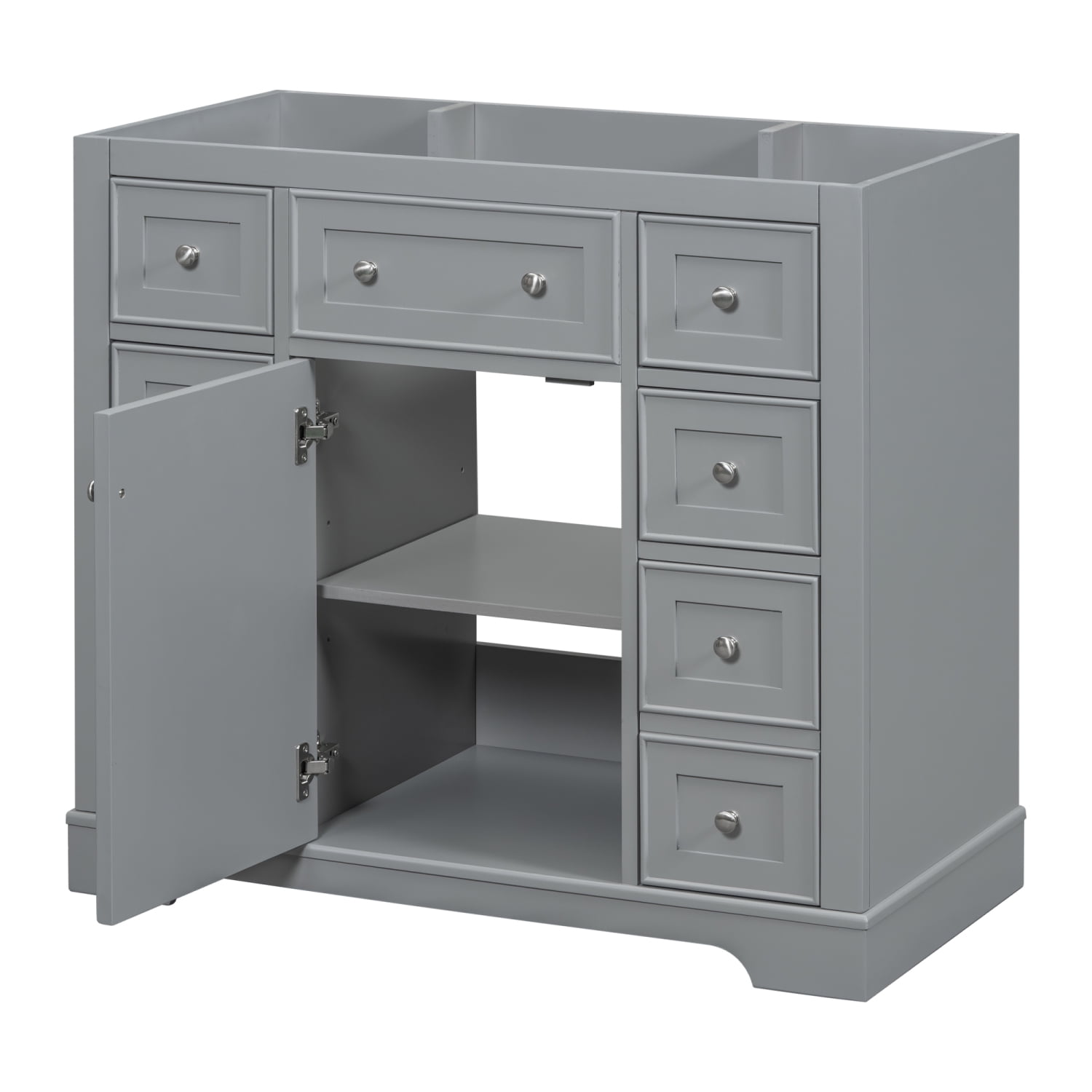 KUBEAUTY Elegant Grey 36-inch Bathroom Vanity Cabinet Base Only with One Cabinet and Six Drawers ...