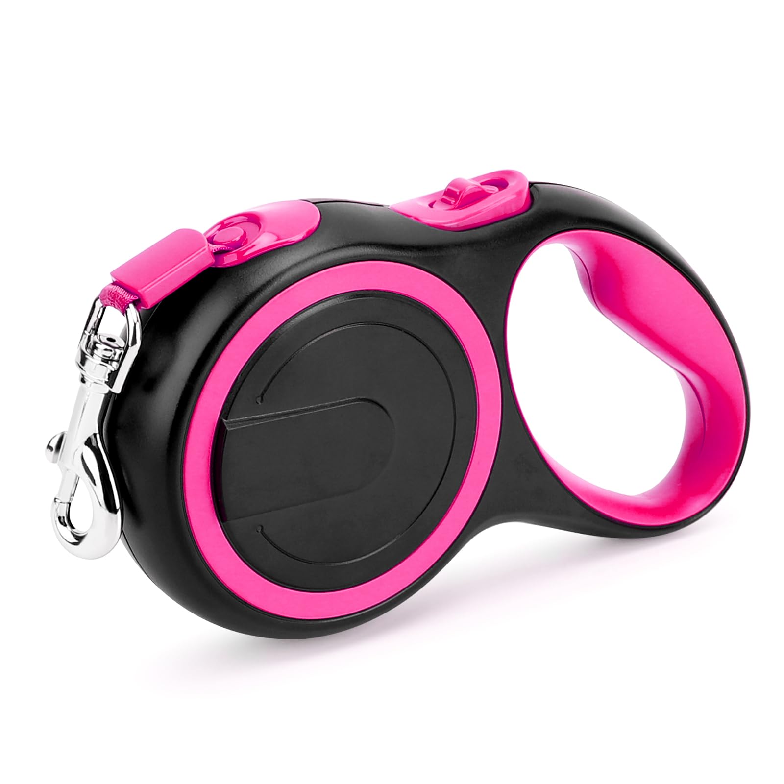KUCASI Pink Retractable Dog Leash, 16ft Heavy Duty Walking Dog Leash for Medium Small Dogs up to 44lb, Anti-Slip Handle 360°Tangle-Free Nylon Tape, One-Handed One Button Lock and Release