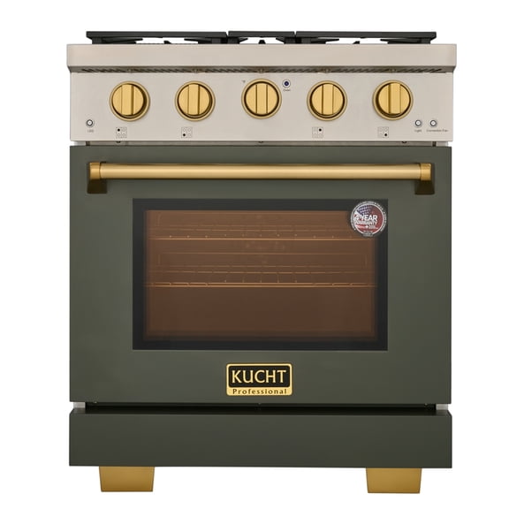 KUCHT Professional 30 - in Natural Gas Range in Olive Green with gold knobs