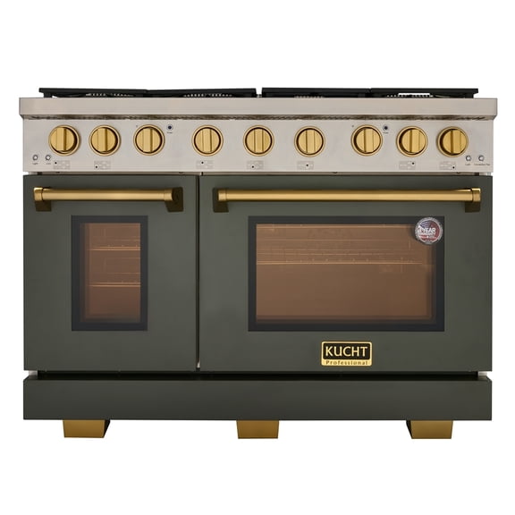 KUCHT Professional 48 in. Natural Gas Range in Olive Green with gold knobs