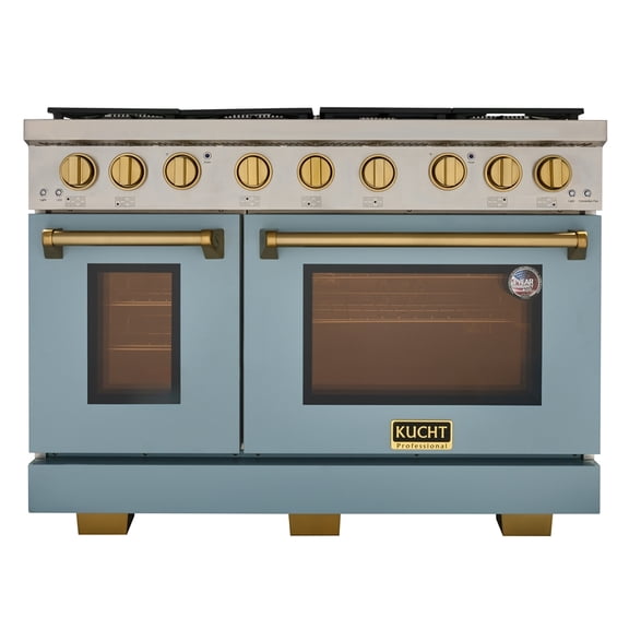 KUCHT Professional 48 in. Propane Gas Range in Light Blue with gold knobs