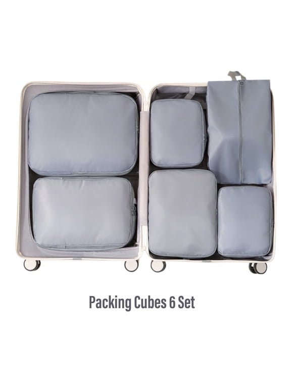 Compression Packing Cubes for Travel, 6-Piece Luggage Organizer Set with Compression Zippers, Grey