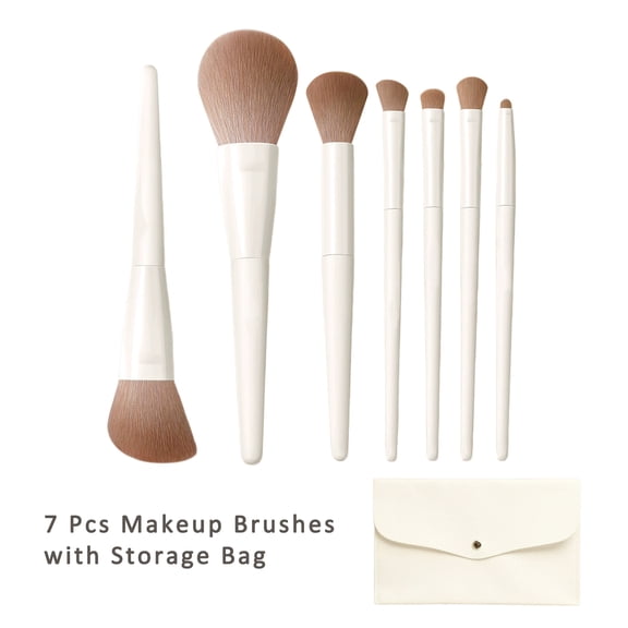 KUEON 7-Piece Makeup Brush Set with Travel Pouch, Makeup Gift Set for Women, White