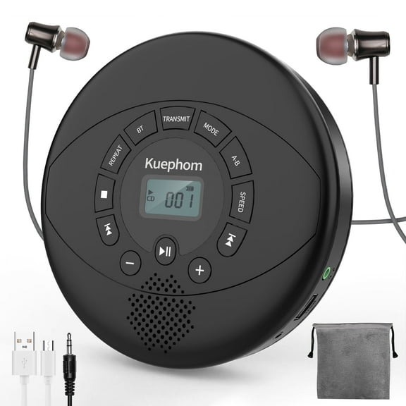 KUEPHOM Bluetooth Portable CD Player, Rechargeable Discman,Walkman CD Player Support MP3,USB,Earbud.