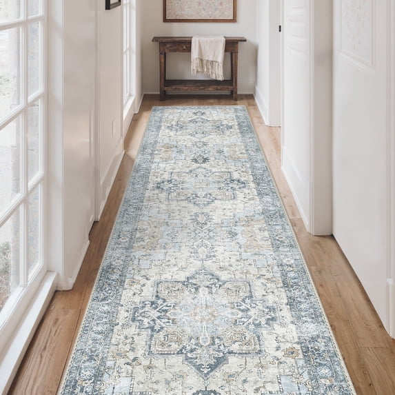 KUETH 2.5X12 Runner Rug Machine Washable, Kitchen Runner Rug for Floor and Hallway, Non Slip Throw Area Rug with Rubber Backing for Living Room、 Entryway、Bedroom and Dining Room