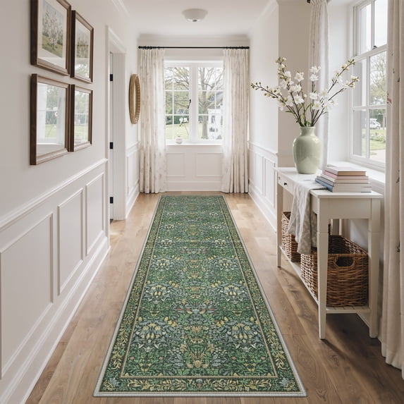 KUETH 2.5X12 Vintage Runner Rug Machine Washable Rugs for Living Room, Non Slip Flat Pile Rug with Rubber Backing, Boho Rug for Entryway Hallway Kitchen and Corridor