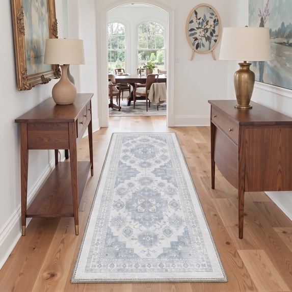 KUETH 2.5X8 Vintage Runner Rug Machine Washable Rugs for Living Room, Non Slip Flat Pile Rug with Rubber Backing, Boho Rug for Entryway Hallway Kitchen and Corridor