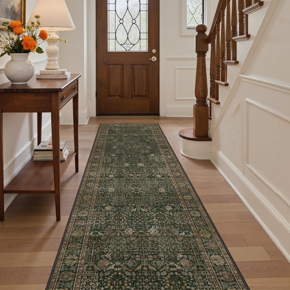 KUETH 2.5x10 Vintage Runner Rugs Machine Washable Rugs for Living Room, Non Slip Flat Pile Rug with Rubber Backing, Boho Rug for Entryway Hallway Kitchen and Corridor