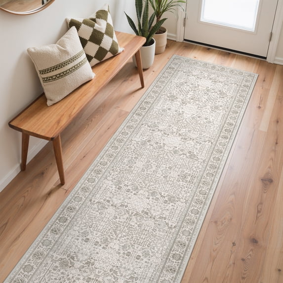 KUETH 2.5x10 Vintage Runner Rugs Machine Washable Rugs for Living Room, Non Slip Flat Pile Rug with Rubber Backing, Boho Rug for Entryway Hallway Kitchen and Corridor