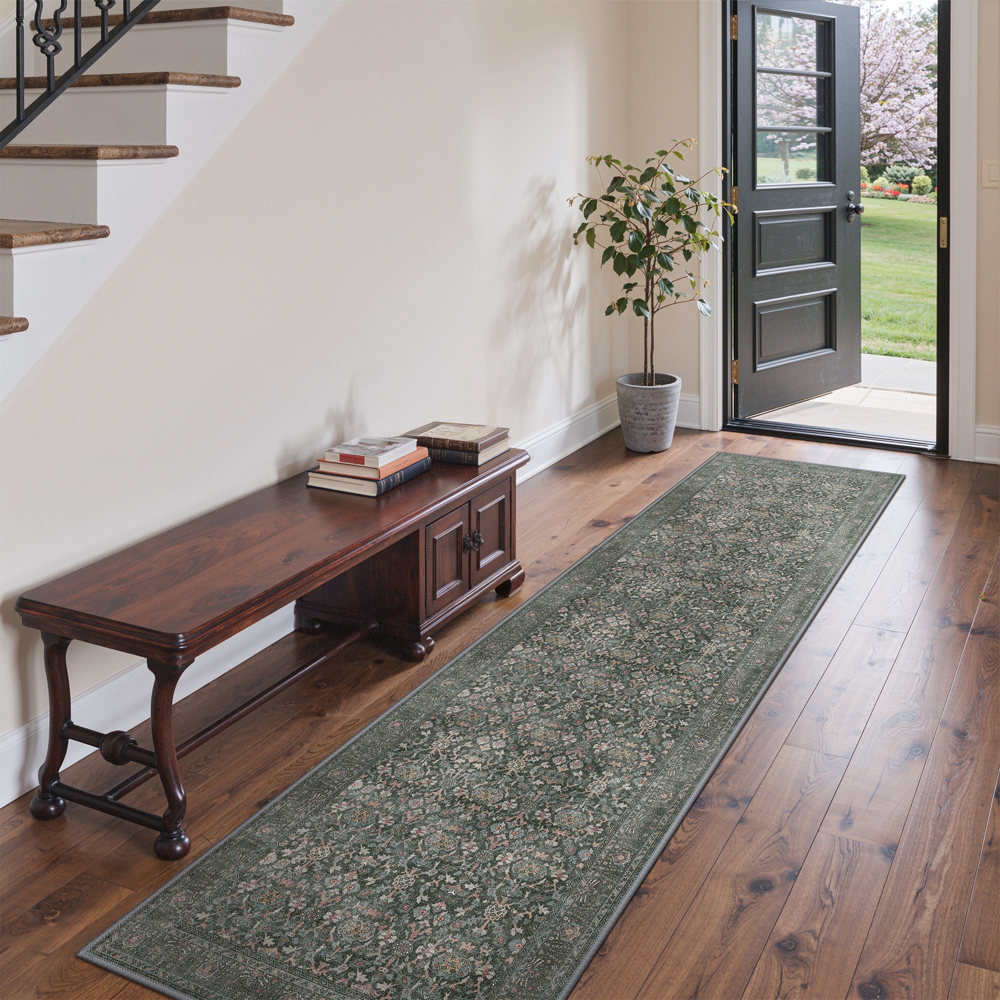 KUETH 2.5x10 Vintage Runner Rugs Machine Washable Rugs for Living Room, Non Slip Flat Pile Rug with Rubber Backing, Boho Rug for Entryway Hallway Kitchen and Corridor