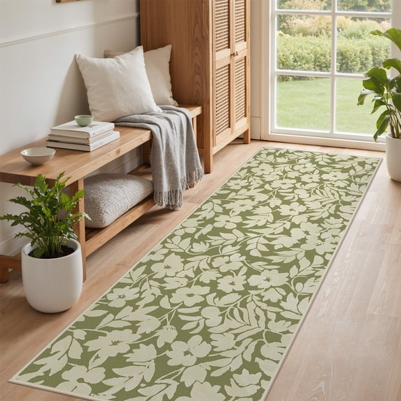 KUETH 2.5x10 Vintage Floral Runner Rugs Machine Washable Rugs for Living Room, Non Slip Flat Pile Rug with Rubber Backing, Boho Rug for Entryway Hallway Kitchen and Corridor