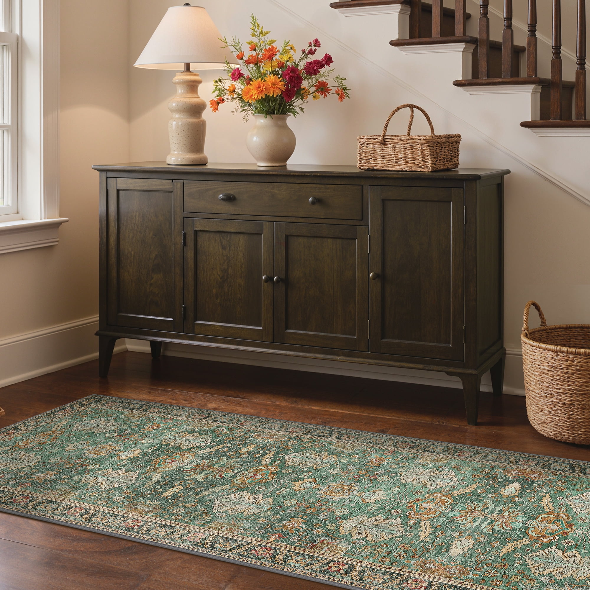 KUETH Washable 2x7 Foot Hallway Runner Rug, Low Pile Vintage Style