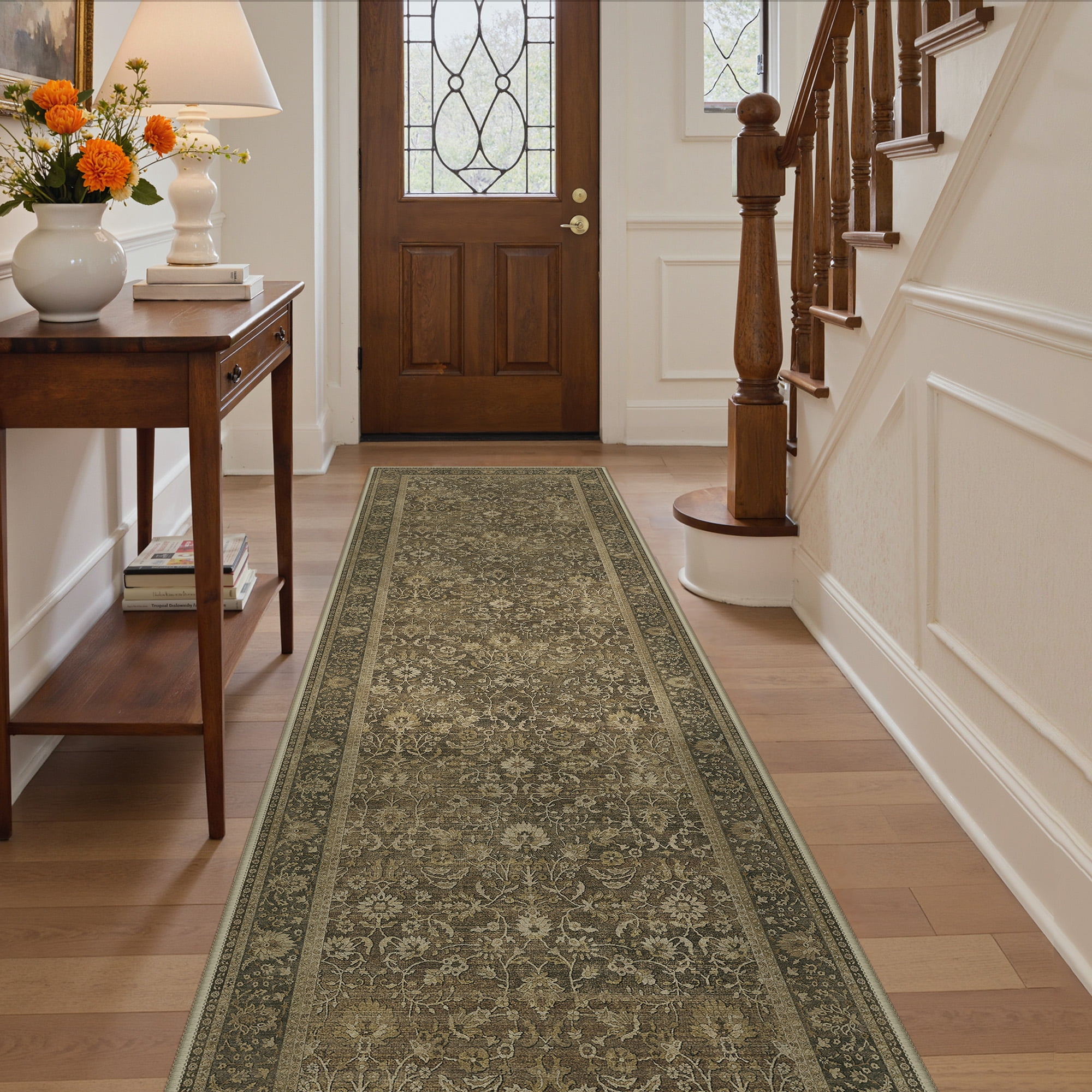 KUETH 2.5x12 Vintage Runner Rug Machine Washable Rugs for Living Room, Non Slip Flat Pile Rug with Rubber Backing, Boho Rug for Entryway Hallway Kitchen and Corridor
