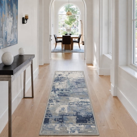 KUETH 2'6''X8' Runner Rug Machine Washable Rugs for Living Room, Non Slip Flat Pile Rug with Rubber Backing, Rug for Entryway Hallway Kitchen and Corridor