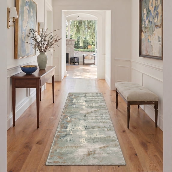 KUETH 2'6''X8' Runner Rug Machine Washable Rugs for Living Room, Non Slip Flat Pile Rug with Rubber Backing, Rug for Entryway Hallway Kitchen and Corridor