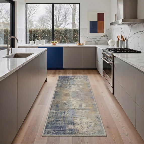 KUETH 2'6''X8' Runner Rug Machine Washable Rugs for Living Room, Non Slip Flat Pile Rug with Rubber Backing, Rug for Entryway Hallway Kitchen and Corridor