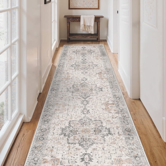 KUETH 2.5X12 Runner Rug Machine Washable, Kitchen Runner Rug for Floor and Hallway, Non Slip Throw Area Rug with Rubber Backing for Living Room、 Entryway、Bedroom and Dining Room Brown