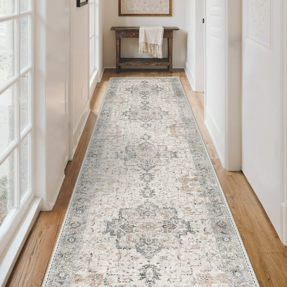 KUETH 2.6X8 Runner Rug Machine Washable, Kitchen Runner Rug for Floor and Hallway, Non Slip Throw Area Rug with Rubber Backing for Living Room、 Entryway、Bedroom and Dining Room Brown