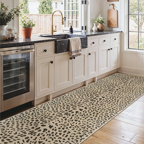 KUETH 2.5x10 Leopard Runner Rug Machine Washable, Kitchen Runner Rug for Floor and Hallway, Non Slip Flat Pile Area Rug with Rubber Backing for Entryway Bathroom Bedroom Laundry