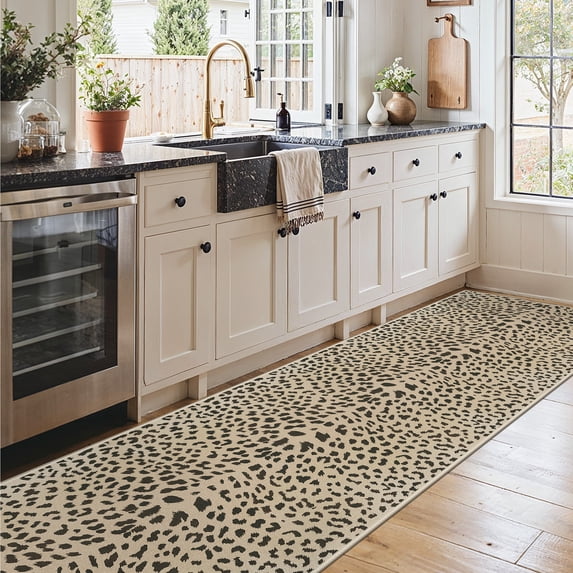 KUETH 2.5x10 Leopard Runner Rug Machine Washable, Kitchen Runner Rug for Floor and Hallway, Non Slip Flat Pile Area Rug with Rubber Backing for Entryway Bathroom Bedroom Laundry