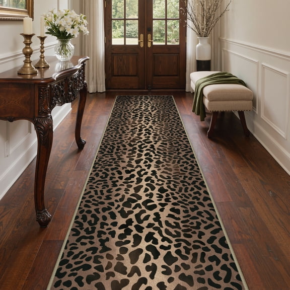 KUETH 2.5x10 Panthera Runner Rug Machine Washable, Kitchen Runner Rug for Floor and Hallway, Non Slip Flat Pile Area Rug with Rubber Backing for Entryway Bathroom Bedroom Laundry