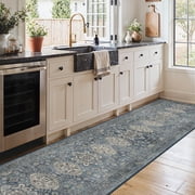 KUETH 2.5x10 Vintage Runner Rug Machine Washable, Kitchen Runner Rug for Floor and Hallway, Non Slip Flat Pile Area Rug with Rubber Backing for Entryway Bathroo