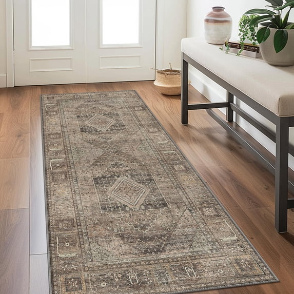 KUETH 2'X7' Runner Rug Non Slip Hallway Vintage Rugs, Machine Washable Rug for Entryway, Kitchen and Bedroom and Passage, Ultra-Thin