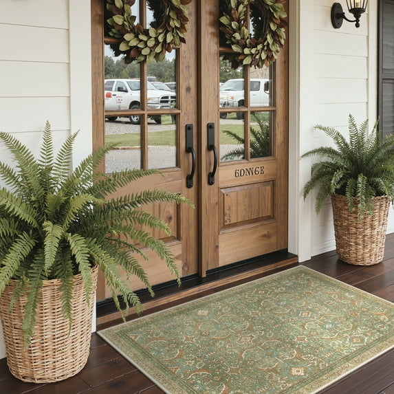 KUETH 2'x3' Area Rugs for Living Room, Non Slip Machine Washable Vintage Indoor Rug, Low Pile Chenille Print Rug for Bedroom Dining Room Home Office