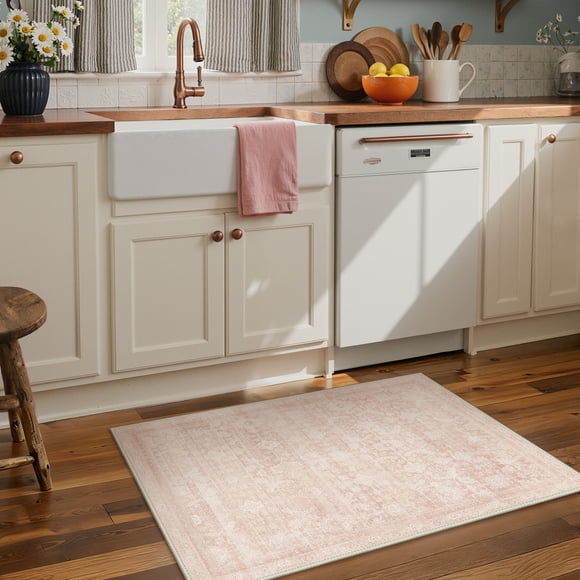 KUETH 2'x3' Area Rugs for Living Room, Non Slip Machine Washable Vintage Indoor Rug, Low Pile Chenille Print Rug for Bedroom Dining Room Home Office