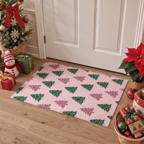 KUETH 2'x3' Christmas Machine Washable Rug, Non-Slip Indoor Outdoor Doormat for Doorway, Entryway and Porch, Pink