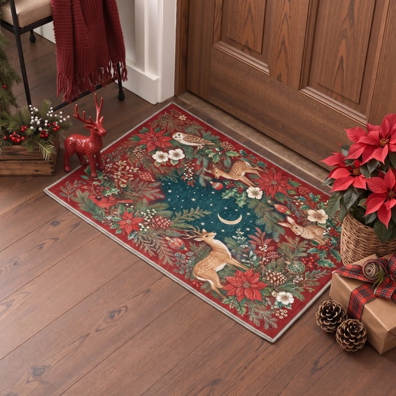 KUETH 2'x3' Christmas Machine Washable Rug, Non-Slip Indoor Outdoor Doormat for Doorway, Entryway and Porch, Red