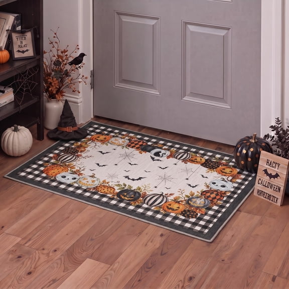 KUETH 2'x3' Halloween Machine Washable Rug, Non-Slip Indoor Outdoor Doormat for Entryway and Porch, Orange