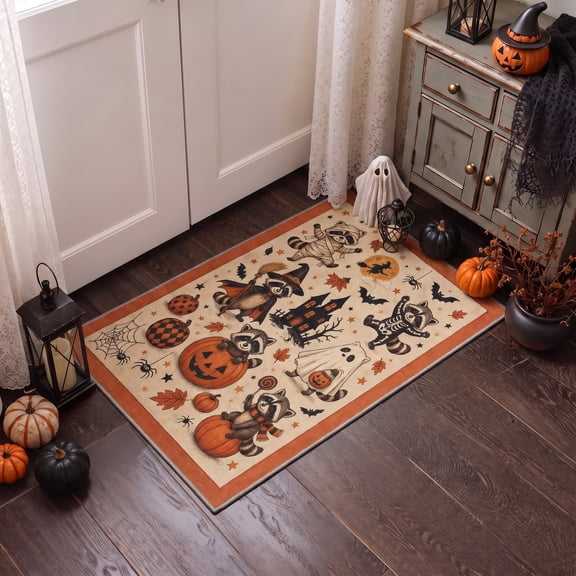 KUETH 2'x3' Halloween Machine Washable Rug, Non-Slip Indoor Outdoor Doormat for Entryway and Porch, Orange