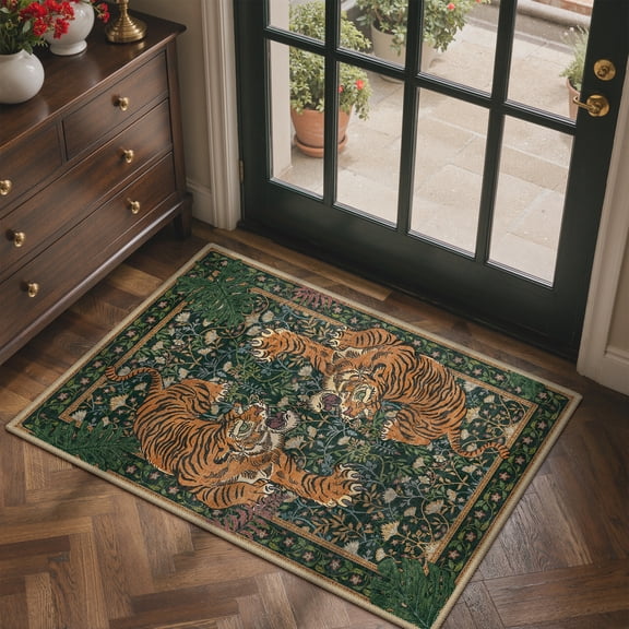 KUETH 2'x3' Tiger Area Rugs for Living Room, Non Slip Machine Washable Vintage Boho Rug, Low Pile Print Rug for Bedroom Dining Room Home Office