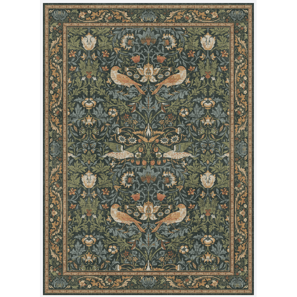 KUETH 2'x3' Vintage Floral Area Rugs for Living Room, Non Slip Machine Washable Forest Bird Rug, Low Pile Print Rug for Bedroom Dining Room Home Office