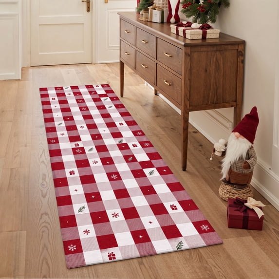 KUETH 2'x5' Christmas Machine Washable Runner Rug, Non-Slip Rugs for Kitchen, Hallway and Entryway, Red