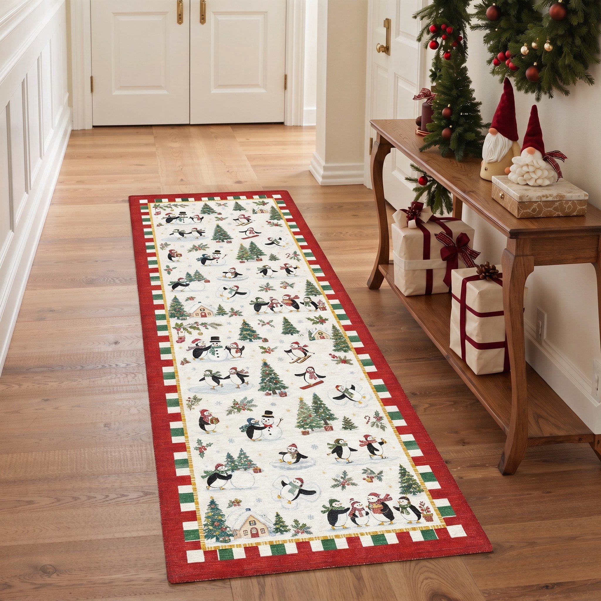 KUETH 2'x5' Christmas Machine Washable Runner Rug, Non-Slip Rugs for ...