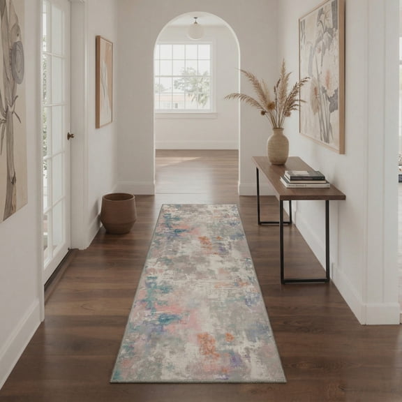 KUETH 2'x5' Runner Rug, Washable Non-Slip Indoor Runner Rug for Kitchen Halfway Laundry Bedroom Living Room Carpet Area Rug, 2x5 ft Abstract Low Pile Kitchen Runner Rug