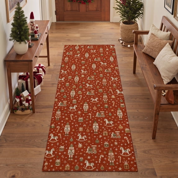 KUETH 2'x6' Christmas Machine Washable Runner Rug, Non-Slip Rugs for Kitchen, Hallway, Corridor and Entryway, Red