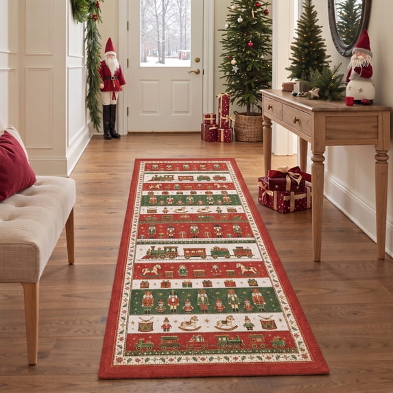 KUETH 2'x6' Christmas Machine Washable Runner Rug, Non-Slip Rugs for Kitchen, Hallway, Corridor and Entryway, Red