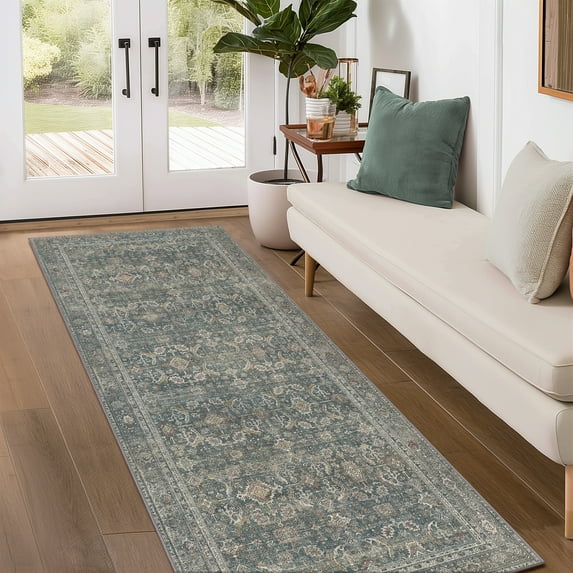 KUETH 2'x7' Area Rugs for Living Room, Non Slip Machine Washable Vintage Indoor Rug, Ultra Thin Chenille Print Rug for Bedroom Dining Room Home Office