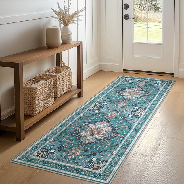 KUETH 2'x7' Area Rugs for Living Room, Non Slip Machine Washable Vintage Indoor Rug, Low Pile Print Rug for Bedroom Dining Room Home Office