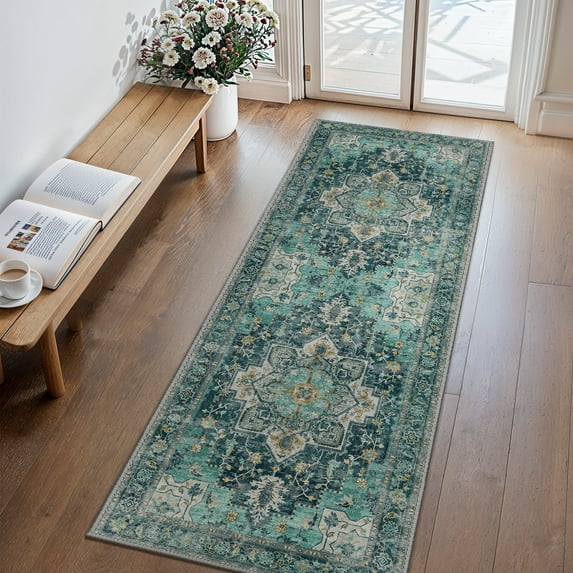 KUETH 2X10 Area Rugs for Living Room, Non Slip Machine Washable Retro Rugs, Ultra-thin Print Rug for Bedroom, Dining Room, Home Office.