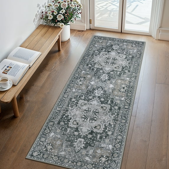 KUETH 2X10 Area Rugs for Living Room, Non Slip Machine Washable Retro Rugs, Ultra-thin Print Rug for Bedroom, Dining Room, Home Office.