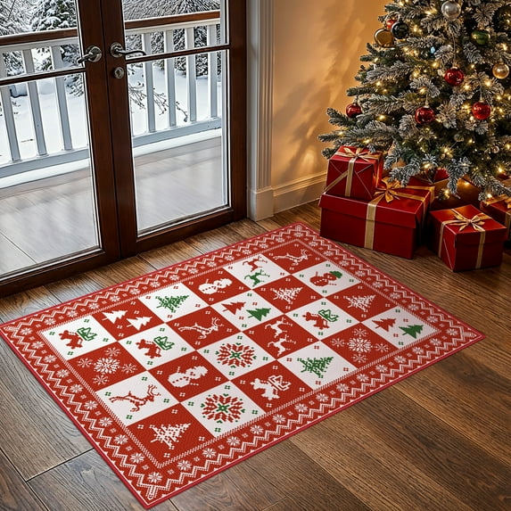 KUETH 2X3 Area Rugs Christmas Rug, Machine Washable Rug, Area Rugs for Livingroom, Printed Christmas Decor,Ultra-thin Non Slip Rug, Low Pile for Bedroom, Kitchen, Dinning room