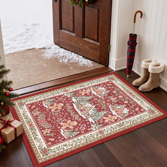 KUETH 2X3 Area Rugs Christmas Rug, Machine Washable Rug, Area Rugs for Livingroom, Printed Christmas Decor,Ultra-thin Non Slip Rug, Low Pile for Bedroom, Kitchen, Dinning room