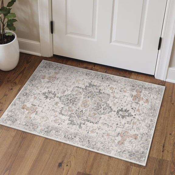 KUETH 2X3 Reversible Area Rug with Free Rug Pad, Machine Washable Rug, Dual Pattern Design Rug for Living Room, Bedroom, Entryway, Kitchen, Dining Room