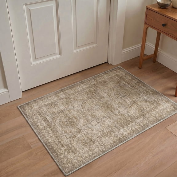 KUETH 2X3 Vintage Area Rugs Machine Washable Rugs for Living Room, Non Slip Flat Pile Rug with Rubber Backing, Boho Rug for Entryway Bedroom Dining Room Home Office